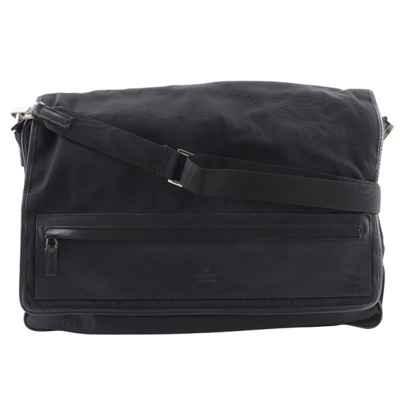 GUCCI Crossbody Shoulder Bag 019 0376 Nylon Canvas Black Velcro Men's